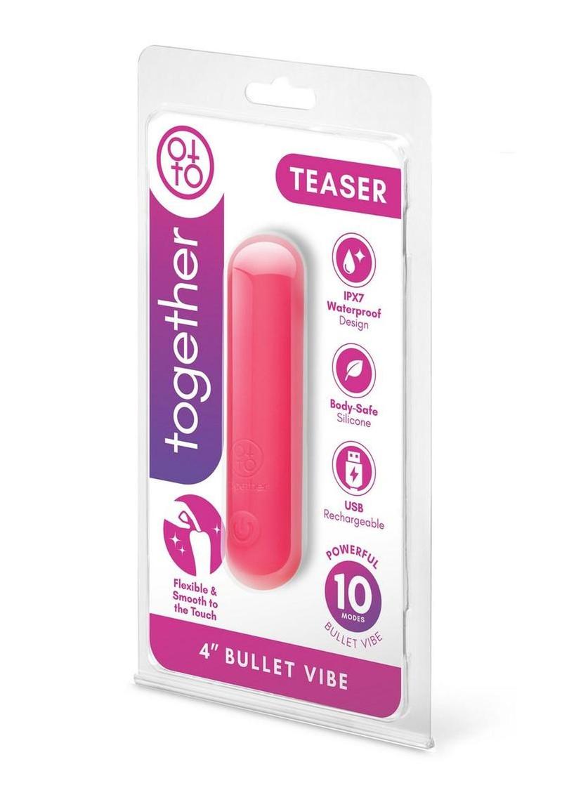 Together Teaser Silicone Rechargeable Bullet Vibrator 4in - Pink