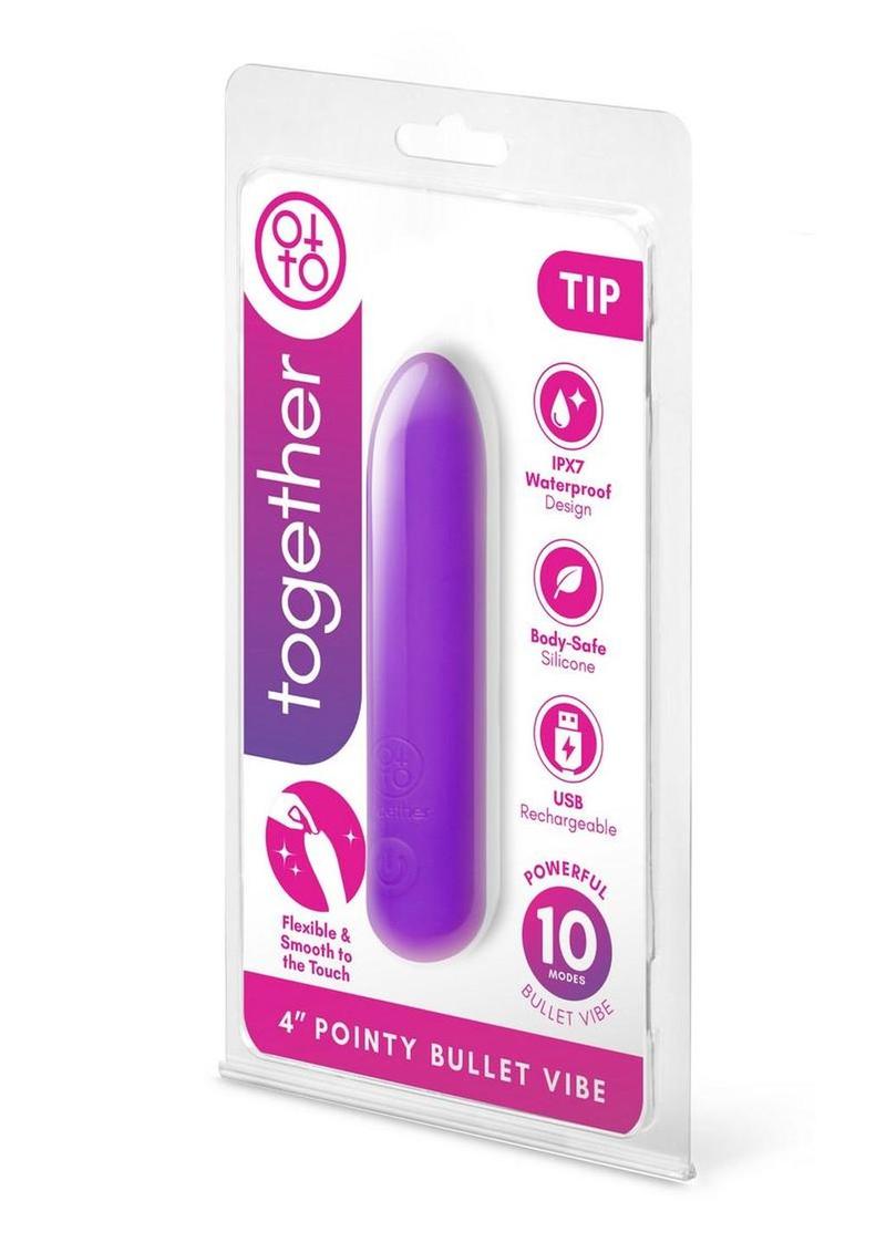 Together Tip Pointy Bullet Silicone Rechargeable Vibrator 4in - Purple
