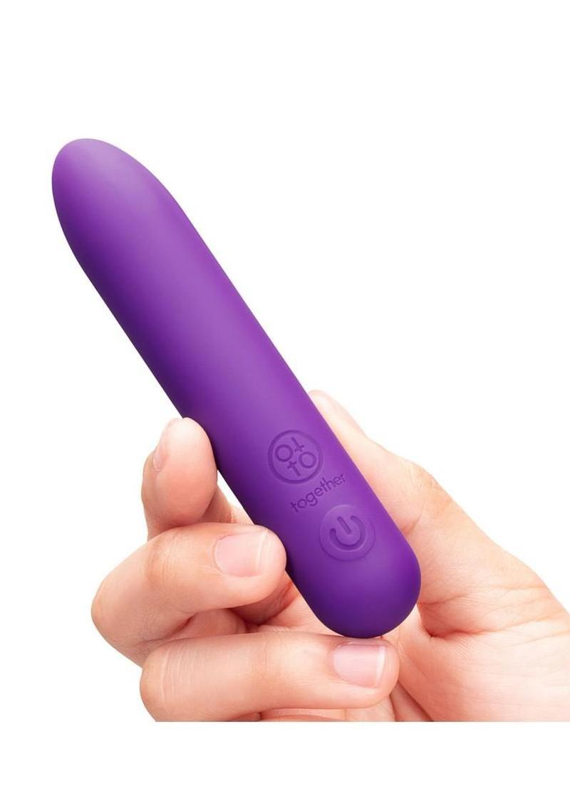 Together Tip Pointy Bullet Silicone Rechargeable Vibrator 4in - Purple - Image 3