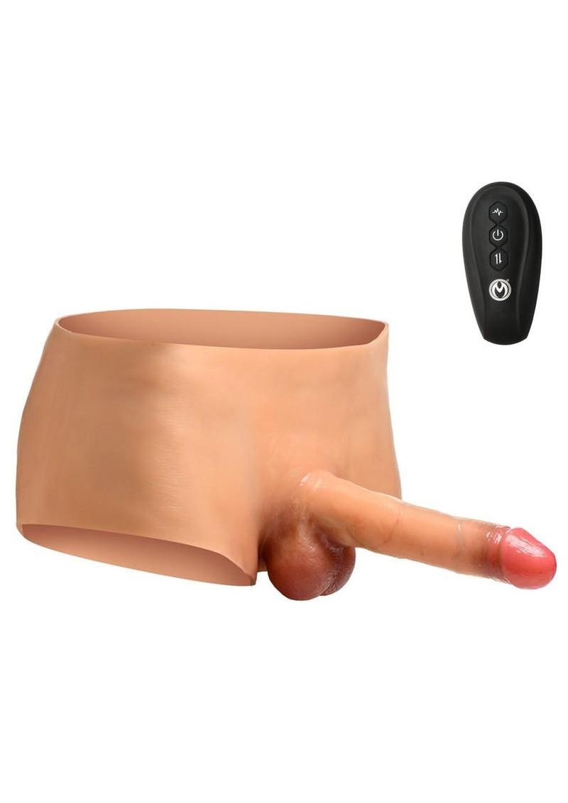 Master Series Ramming Briefs Thrusting and Vibrating Silicone Rechargeable Penis Panties with Remote - Large - Vanilla